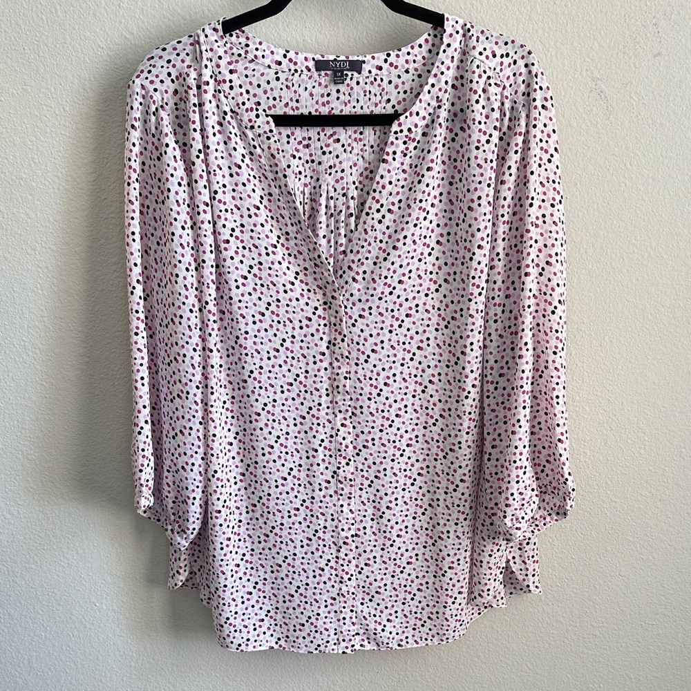 NYDJ White and Black Polka Dot Blouse